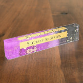 Porte-nom Pour Bureau Noir rose Or Abstrait Encre d'alcool (Taille)