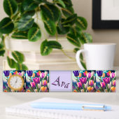 Porte-nom Pour Bureau Nom Ava Violet Avec Tulipes,