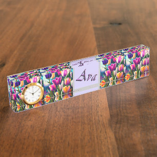 Porte-nom Pour Bureau Nom Ava Violet Avec Tulipes,
