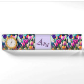 Porte-nom Pour Bureau Nom Ava Violet Avec Tulipes, (Devant)
