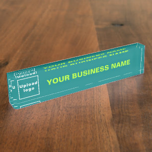 Porte-nom Pour Bureau Nom commercial et logo sur l'acrylique verte Turqu