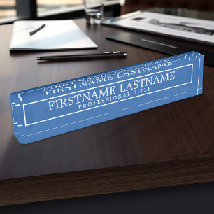 Porte-nom Pour Bureau Nom de base de bleu royal de frontière et titre