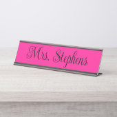 Porte-nom Pour Bureau Nom de calligraphie bouclée rose chaud et noir (Devant)