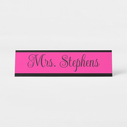 Porte-nom Pour Bureau Nom de calligraphie bouclée rose chaud et noir (Devant)