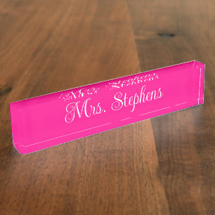 Porte-nom Pour Bureau Nom de la calligraphie rose et blanc