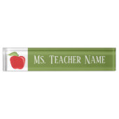 Porte-nom Pour Bureau Nom de l'enseignant personnalisé avec Apple modern (Devant)