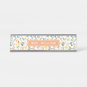 Porte-nom Pour Bureau Nom de l'enseignant personnalisé Cute Dino Alphabe