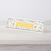 Porte-nom Pour Bureau Nom de l'enseignant personnalisé Cute Dino Alphabe (Devant)