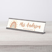 Porte-nom Pour Bureau Nom de l'enseignant personnalisé Grade Boho Rainbo (Devant)