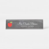 Porte-nom Pour Bureau Nom de l'enseignant Red Apple White Script sur tab (Devant)