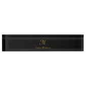 Porte-nom Pour Bureau Nom de script Monogram Elegant Black & Gold (Devant)