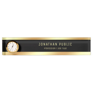 Porte-nom Pour Bureau Nom d'or Élégant Modèle noir moderne avec horlo