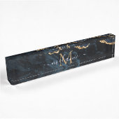 Porte-nom Pour Bureau Nom du monogramme Agate Marine Bleu Gold Gemstone