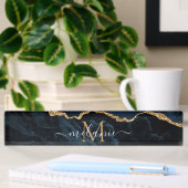 Porte-nom Pour Bureau Nom du monogramme Agate Marine Bleu Gold Gemstone
