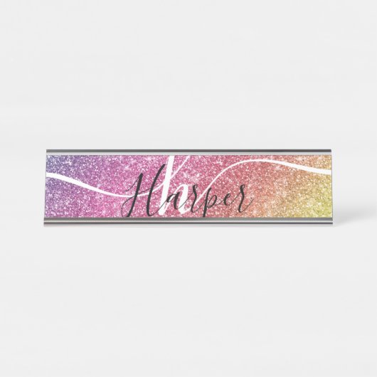 Porte-nom Pour Bureau Nom du monogramme de la Parties scintillant arc-en (Devant)