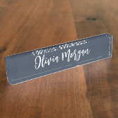 Porte-nom Pour Bureau Nom du script cursif croisé marine et blanc (Taille)