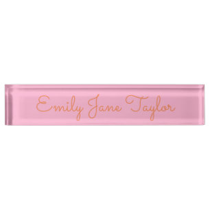 Porte-nom Pour Bureau Nom élégant écriture minimaliste rose orange migno
