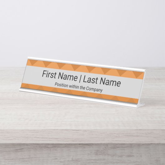 Porte-nom Pour Bureau Nom et position Sans Serif Police Gris Orange (Devant)