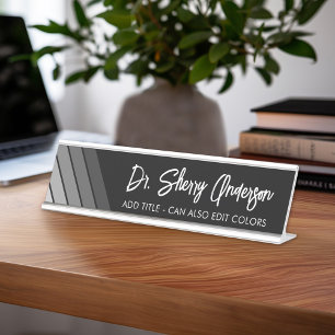 Porte-nom Pour Bureau Nom et titre Calligraphie - Retro Stripes