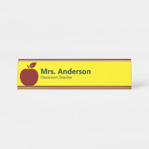 Porte-nom Pour Bureau Nom et titre de l'enseignant Apple Yellow