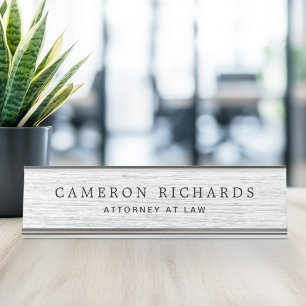 Porte-nom Pour Bureau Nom et titre du modèle de grain en faux bois gris