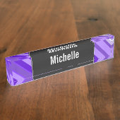 Porte-nom Pour Bureau Nom fait sur commande + Motif rayé pourpre et (Taille)