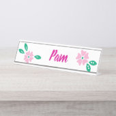 Porte-nom Pour Bureau Nom floral rose moderne (Devant)