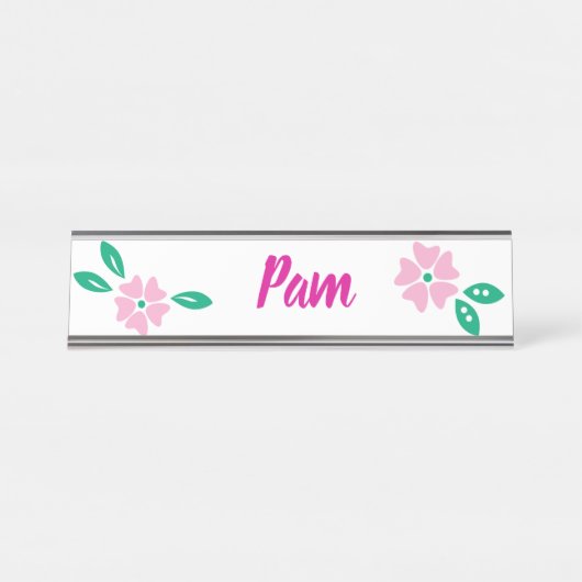 Porte-nom Pour Bureau Nom floral rose moderne (Devant)