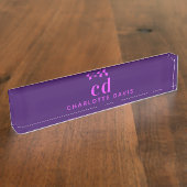 Porte-nom Pour Bureau Nom initial du monogramme rose pourpre (Taille)