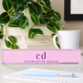 Porte-nom Pour Bureau Nom initial du monogramme rose violet