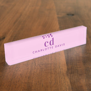Porte-nom Pour Bureau Nom initial du monogramme rose violet