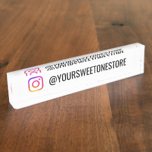 Porte-nom Pour Bureau Nom Instagram personnalisé et icône de médias soci