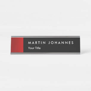 Porte-nom Pour Bureau Nom minimaliste titre noir rouge professionnel