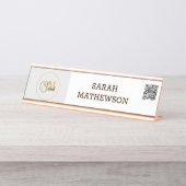 Porte-nom Pour Bureau Nom monogramme et signature élégante / code QR (Devant)