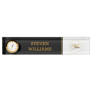 Porte-nom Pour Bureau Nom monogramme et signature moderne