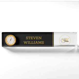 Porte-nom Pour Bureau Nom monogramme et signature moderne