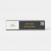 Porte-nom Pour Bureau Nom monogramme et signature moderne / code QR (Devant)