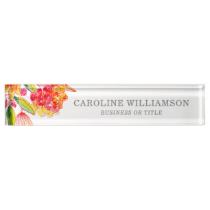 Porte-nom Pour Bureau Nom personnalisé Bureau Accueil Rose Orange Floral