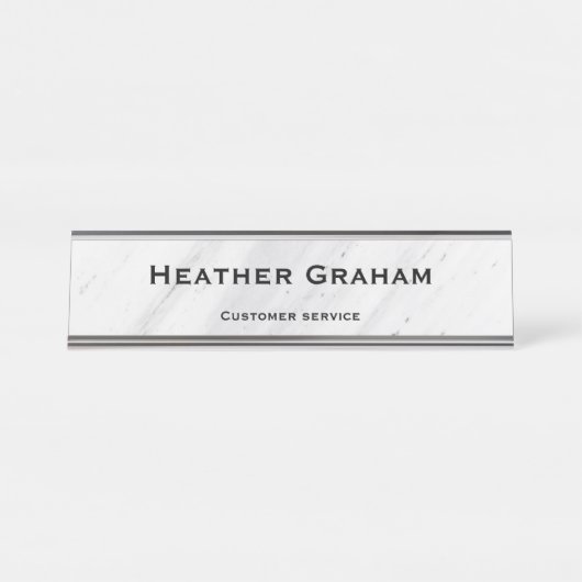 Porte-nom Pour Bureau Nom personnalisé élégant en marbre blanc (Devant)