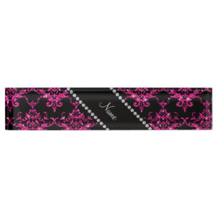 Porte-nom Pour Bureau Nom personnalisé parties scintillant rose-chaud d