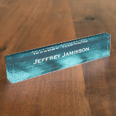 Porte-nom Pour Bureau Nom personnalisé Turquoise Faux Bois Acrylique (Taille)