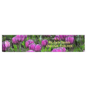 PORTE-NOM POUR BUREAU NOM, TITRE, OCCUPATION FLORALE ACRYLIQUE NOM