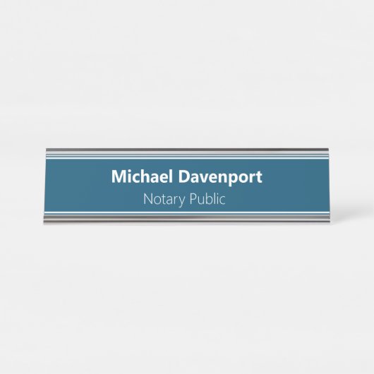 Porte-nom Pour Bureau Notaire bleu minimaliste professionnel (Devant)