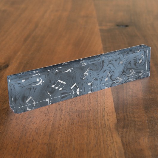 Porte-nom Pour Bureau notes de musique argentée élégantes en bleu (Taille)