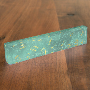 Porte-nom Pour Bureau notes de musique dorées dans l'essence
