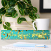 Porte-nom Pour Bureau notes de musique dorées en menthe