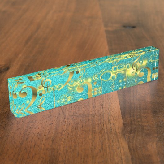 Porte-nom Pour Bureau notes de musique dorées en menthe (Taille)