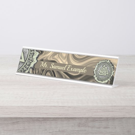 Porte-nom Pour Bureau Noyer noir (déformé) (Devant)