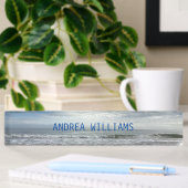 Porte-nom Pour Bureau Ocean Wave Nom du monogramme Plage Blue Grey Water