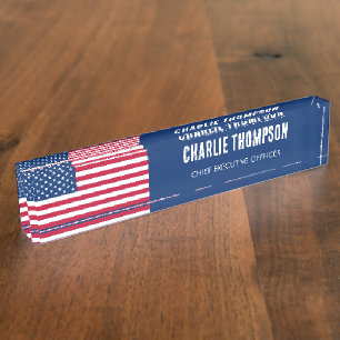Porte-nom Pour Bureau Office américain du drapeau